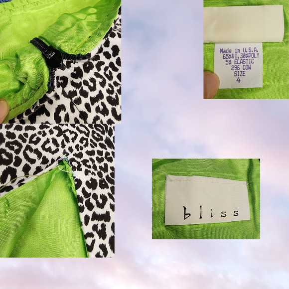 Vtg Bliss 90s Y2k Leopard Cheetah Funky Neon Green Beaded Fringe Midi Skirt Sz 4 - Picture 3 of 4